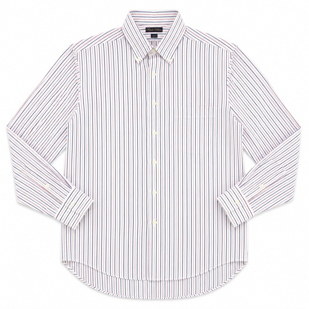 Chaps‎ Mens Classic Fit Twill Long Sleeve Striped Button Down Shirt Red Blue